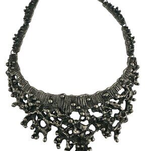 Vintage Guy Vidal Modernist Brutalist Necklace Pewter Bib 70's